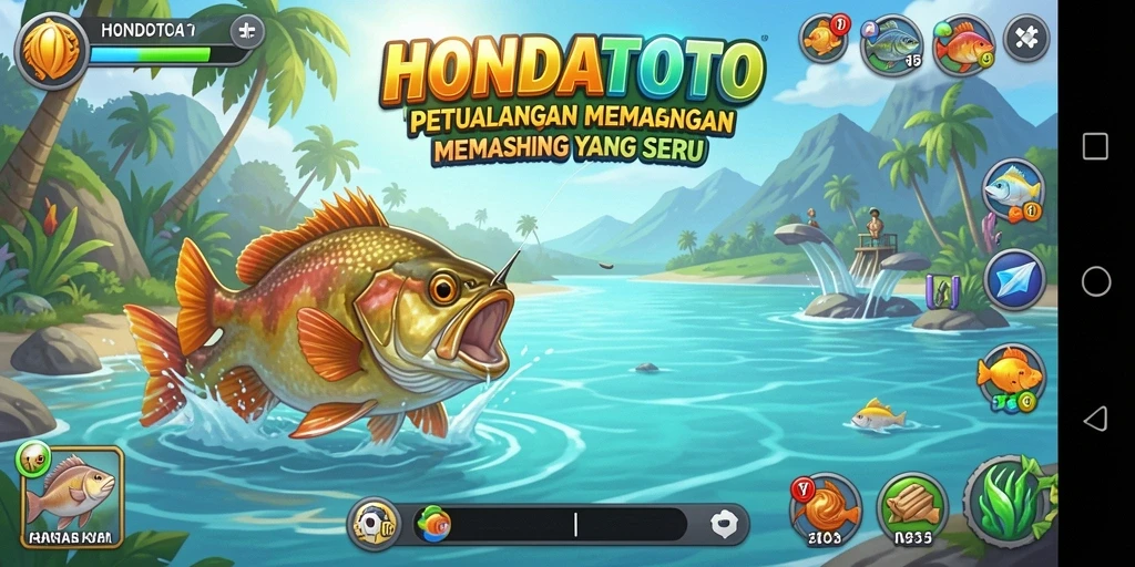 Tampilan gameplay menarik HONDATOTO saat memancing ikan.