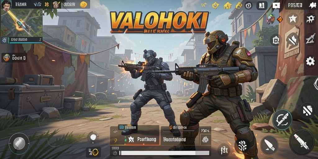Screenshot gameplay VALOHOKI menampilkan pertarungan seru dalam arena Battle Royale.